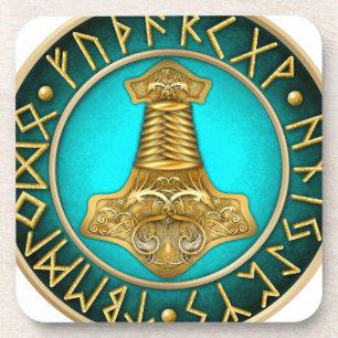 Runen - Thors-Hammer - aquamarin Getränkeuntersetzer