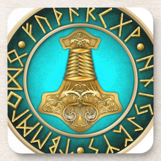Runen - Thors-Hammer - aquamarin Getränkeuntersetzer (Vorderseite)
