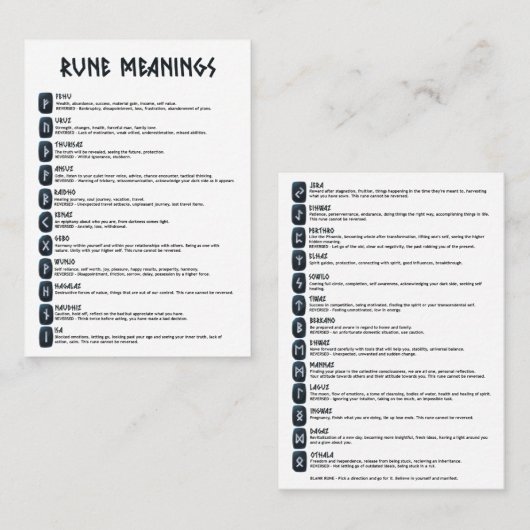 Runensymbole und Bedeutungskarten Visitenkarte (Vorne/Hinten)