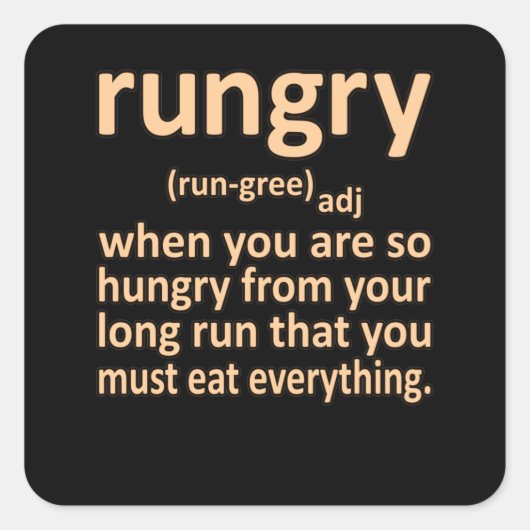 Rungry Definition Halbmarathon Runner Gra Quadratischer Aufkleber (Vorderseite)
