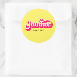 Runher Running Pink Bold Retro Schriftart Motivier Runder Aufkleber