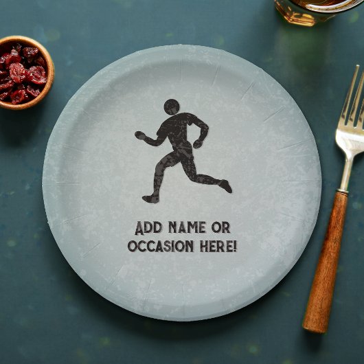 Runner Sportler und Ihr Text auf masuline grau Pappteller