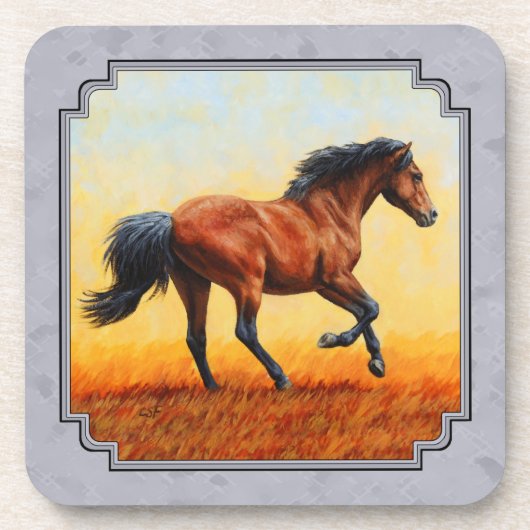 Running Bay Horse Slate Gray Getränkeuntersetzer (Vorderseite)