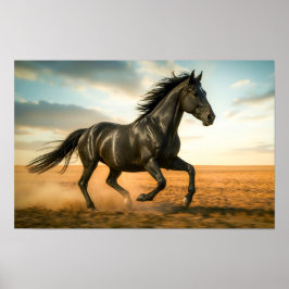 Running Black Stallion Poster