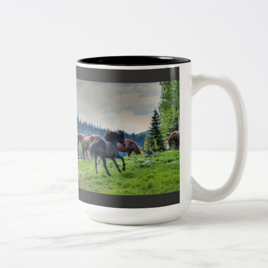 Running Black Thoroughbred Percheron Horse Foto 3 Zweifarbige Tasse (Rechts)