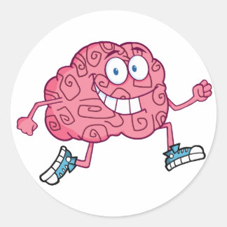Running Brain Cartoon Charakter Runder Aufkleber