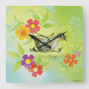 Running Duckling Acrylic Wall Clock (Square) Quadratische Wanduhr