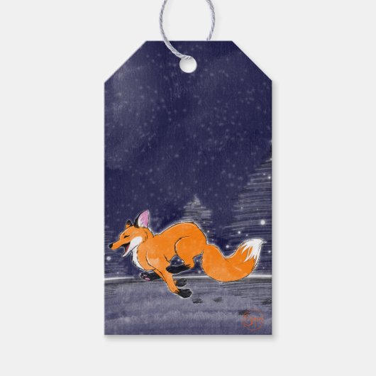 Running Fox Winter Geschenkmarke Geschenkanhänger (Vorderseite)