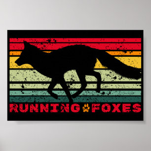 Running Foxes Fox Kontur Forest Animal Colorful Poster