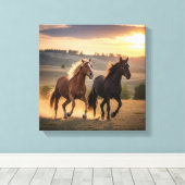 Running Free at Sunset – Wild Horse Duo Wall Art Leinwanddruck (Insitu (Holzboden))