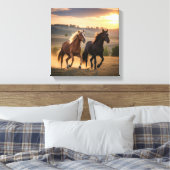 Running Free at Sunset – Wild Horse Duo Wall Art Leinwanddruck (Insitu (Schlafzimmer))