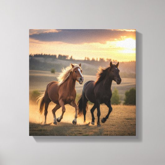 Running Free at Sunset – Wild Horse Duo Wall Art Leinwanddruck (Vorderseite)