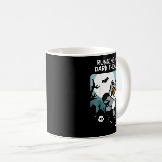 Running From My Dark Thoughts Funny Raccoon Hallow Kaffeetasse (VorderseiteRechts)
