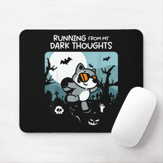 Running From My Dark Thoughts Funny Raccoon Hallow Mousepad (Mit Mouse)