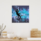 Running Gecko | Blauer Spritzer Poster (Küche)