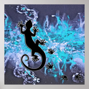Running Gecko Blauer Spritzer Poster