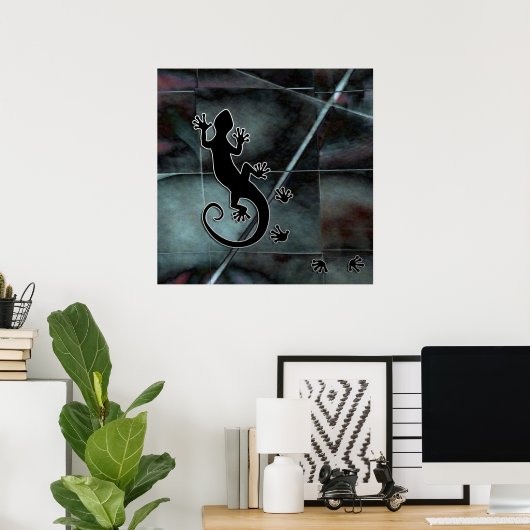Running Gecko | Mosaikgrunge Poster (Heimbüro)
