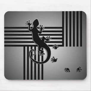 Running Gecko - Schwarz-Weiß-Streifen glänzen Mousepad