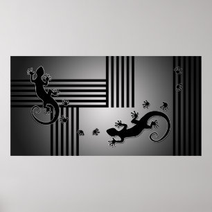 Running Gecko - Schwarz-Weiß-Streifen glänzen Poster