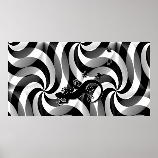 Running Gecko - Wirbel schwarz und weiß Poster (Vorne)