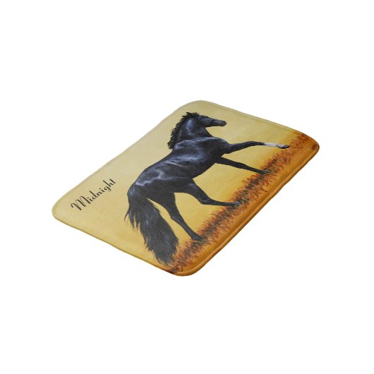 Running Horse Black Stallion Badematte (Schrägansicht)