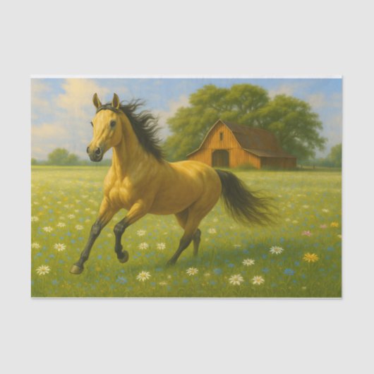 Running Horse in Barnyard Pasture Decoupage Paper Seidenpapier (Vorderseite)