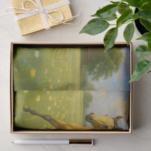 Running Horse in Barnyard Pasture Decoupage Paper Seidenpapier (Geschenk)