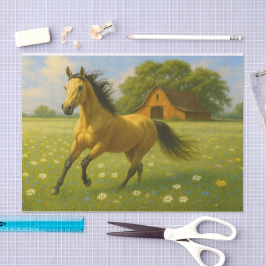 Running Horse in Barnyard Pasture Decoupage Paper Seidenpapier (Handwerk)
