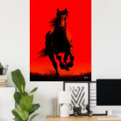 Running Horse Poster - Black Silhouette on Red (Heimbüro)