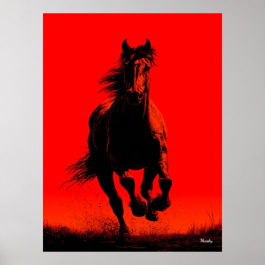 Running Horse Poster - Black Silhouette on Red (Vorne)