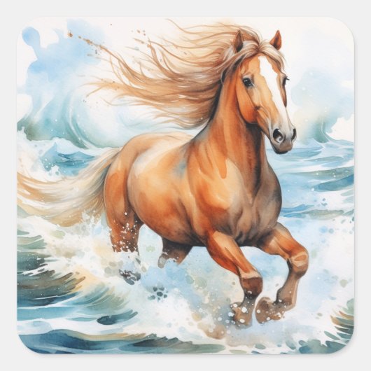 Running Horse Quadratischer Aufkleber (Vorderseite)
