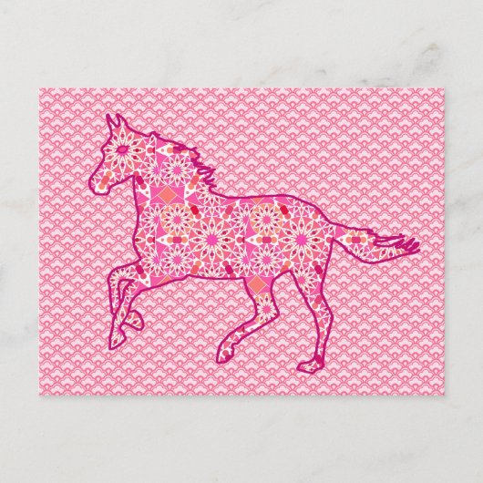 Running Horse Silhouette, Fuchsia und Coral Pink Postkarte (Vorderseite)