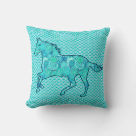 Running Horse Silhouette, Türkis und Aqua Kissen