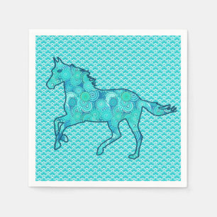 Running Horse Silhouette, Türkis und Aqua Serviette