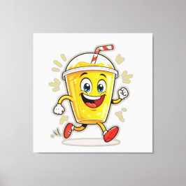 **Running Juice Cup Cartoon – Fun Street Drink Cha Leinwanddruck