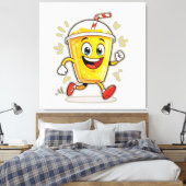**Running Juice Cup Cartoon – Fun Street Drink Cha Leinwanddruck (Insitu (Schlafzimmer))