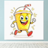 **Running Juice Cup Cartoon – Fun Street Drink Cha Leinwanddruck (Insitu (Holzboden))