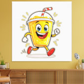 **Running Juice Cup Cartoon – Fun Street Drink Cha Leinwanddruck (Insitu (Wohnzimmer))