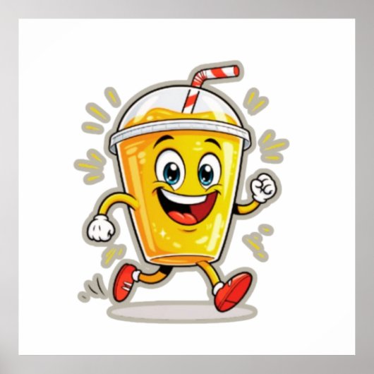 **Running Juice Cup Cartoon – Fun Street Drink Cha Poster (Vorne)