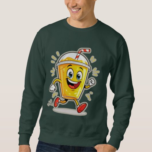 **Running Juice Cup Cartoon – Fun Street Drink Cha Sweatshirt (Vorderseite)