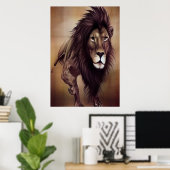 Running Lion | AI Art Poster (Heimbüro)