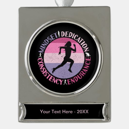 Running Mindset - Girly Runner Endurner Quote Banner-Ornament Silber (Vorderseite)