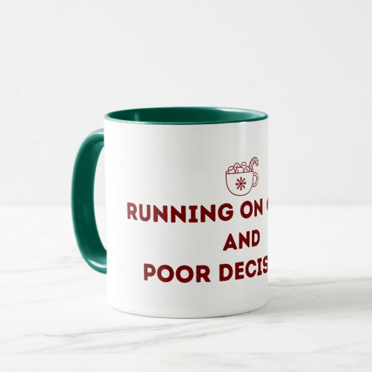 Running on Cocoa and Poor Decisions Christmas Mug Tasse (Vorderseite Links)