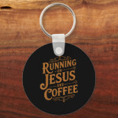 Running On Jesus And Coffee Funny Faith And Caffei Schlüsselanhänger (Vorderseite)