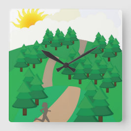 Running Outdoors Quadratische Wanduhr