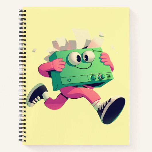 Running Printer with Flying Papers – Tech Humor Notizblock (Vorderseite)