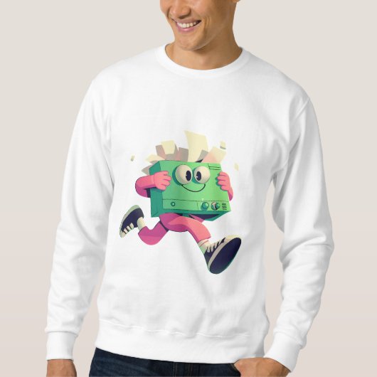 Running Printer with Flying Papers – Tech Humor Sweatshirt (Vorderseite)