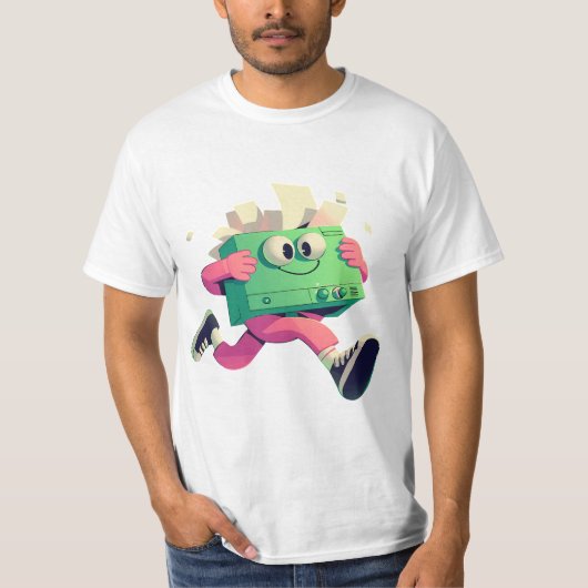 Running Printer with Flying Papers – Tech Humor T-Shirt (Vorderseite)