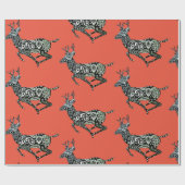 Running Rentier Red Wrapping Paper Weihnachten Geschenkpapier (Flach)
