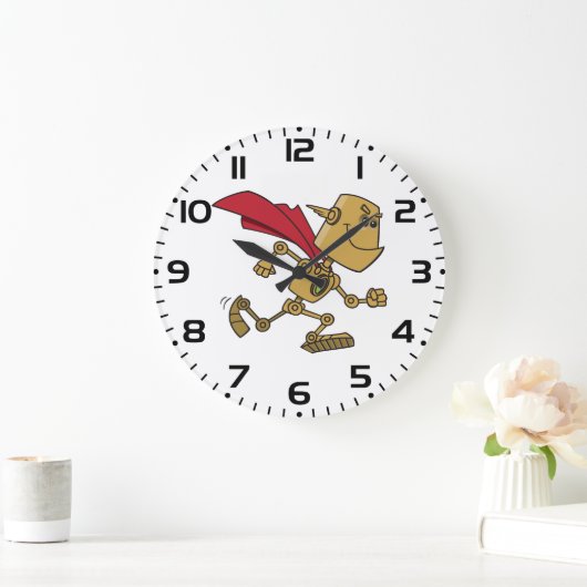 Running Robot Superhero Cartoon Character Große Wanduhr (Zuhause)